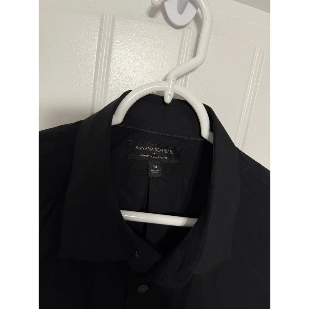 Banana Republic Shirt Mens M Non-Iron Classic Fit Black Button Down Long Sleeve